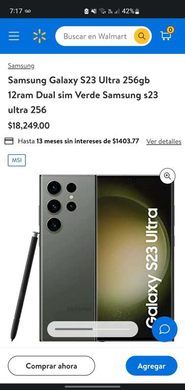 Walmart: Samsung Galaxy S23 Ultra 256gb 12ram Dual sim Verde Samsung s23 ultra 256 
