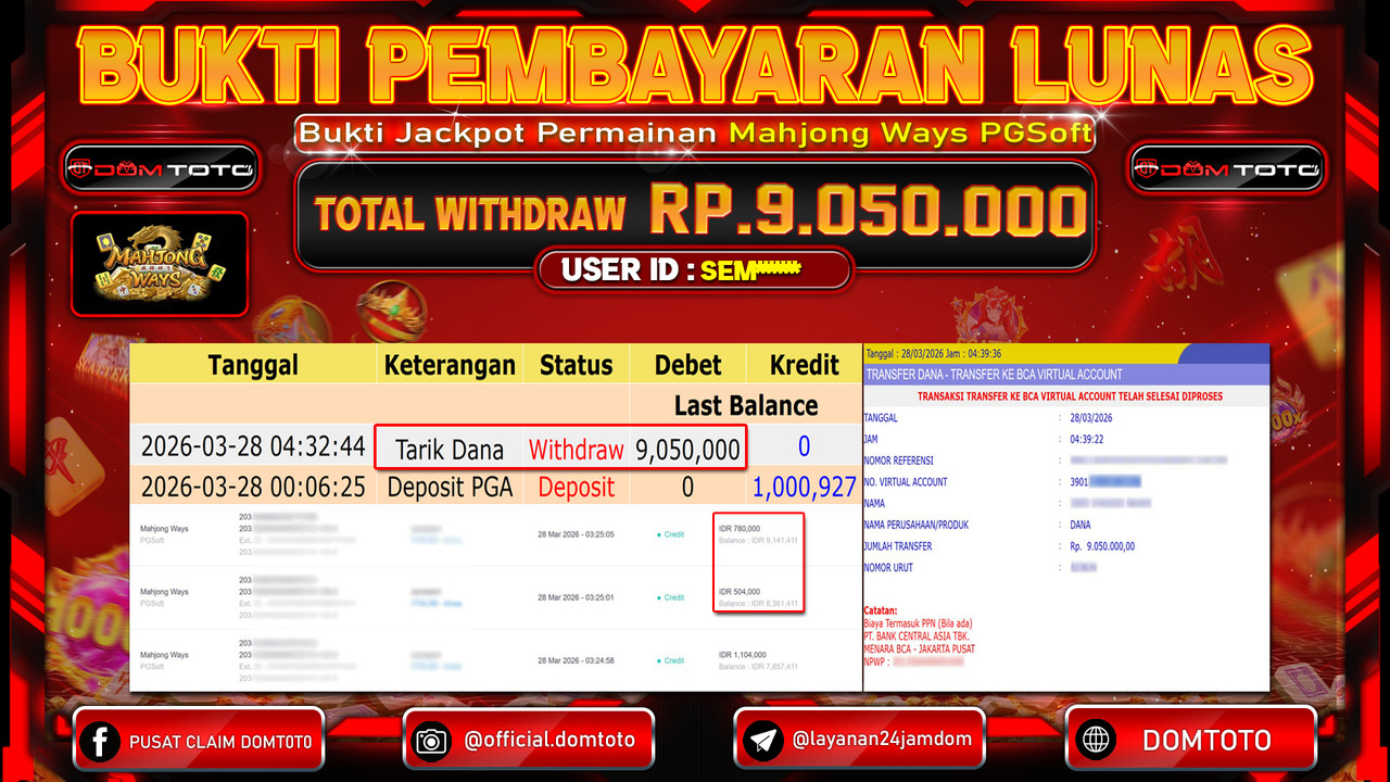 JACKPOT SLOT Mahjong Ways PGSoft 28 MARET 2026