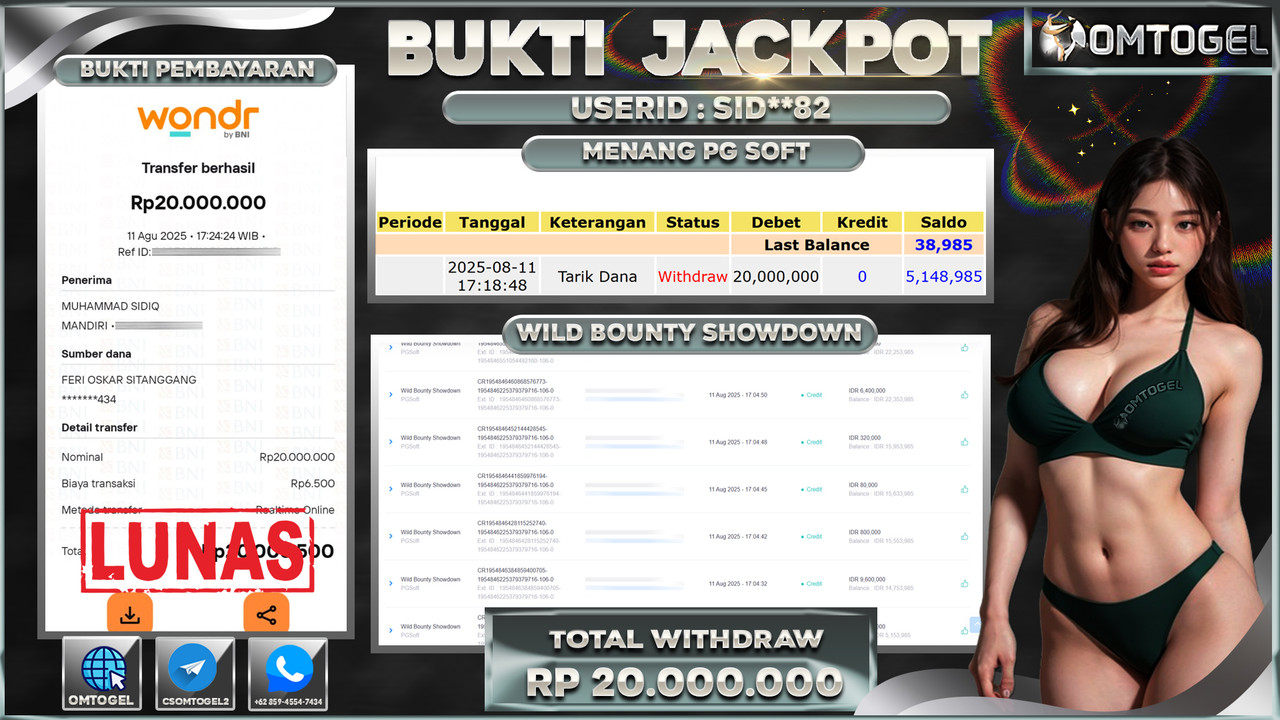 OMTOGEL JACKPOT PGSOFT WILD BOUNTY SHOWDOWN 20 JUTA DI BAYAR LUNAS ,-
