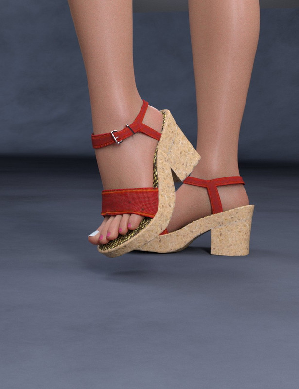 Heeled Cork Sandals for Genesis 8 Female(s) 
