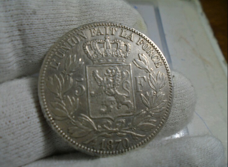 5 Francos 1870. Leopoldo II. Bélgica 20190727-010057