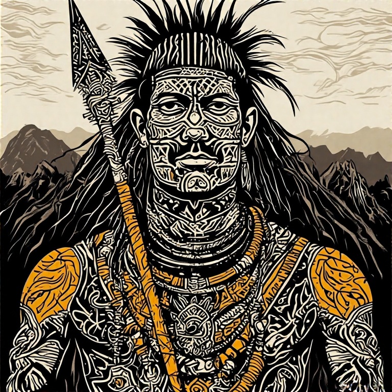 A-tribal-warrior-in-woodcut-st-18