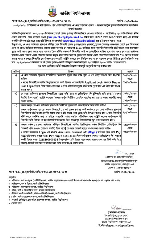 Degree Admission Result 1st Merit List 2023