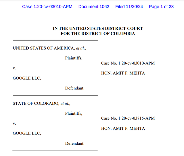Antrag des Justizministeriums bzgl. Google