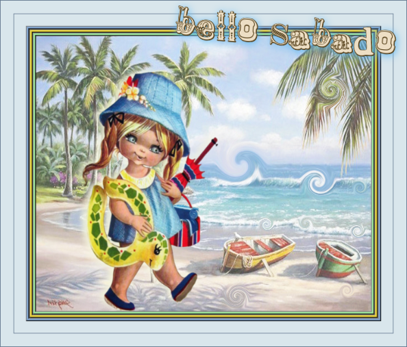 Vamos a la Playa- Fondo Swill Ondas- Marco de Colores con Paspartu  Sabado