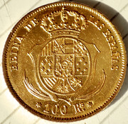 Isabelina oro con manchas marrones/anaranjadas 100-reales-1862-Limpias-Reverso