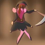 Jester-girl-with-scythe-and-pink-and-black