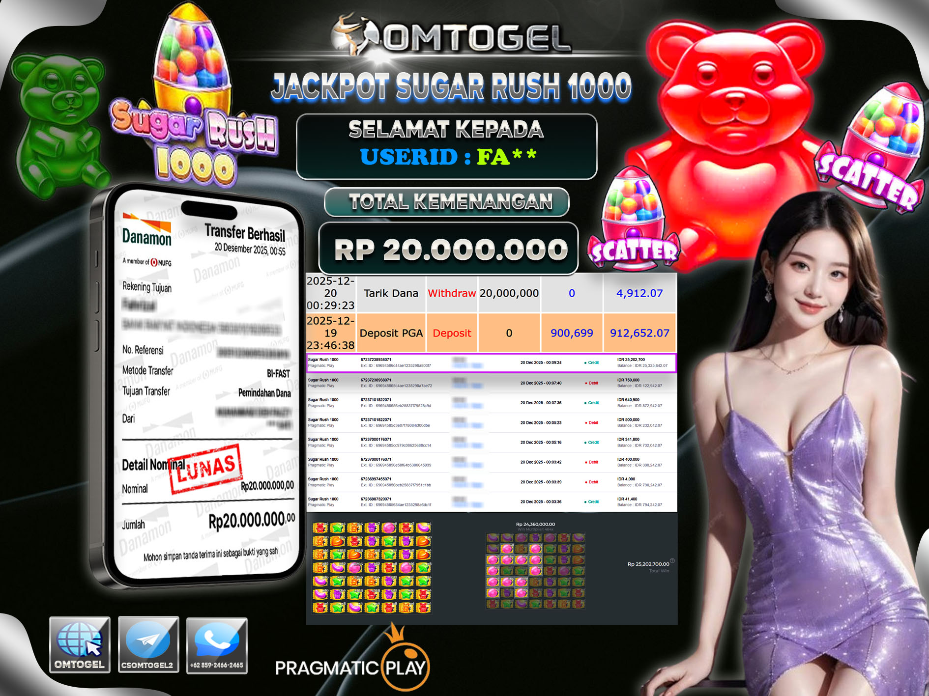 OMTOGEL JACKPOT PRAGMATIC PLAY SUGAR RUSH 1000  ,20 JUTA DI BAYAR LUNAS ,-