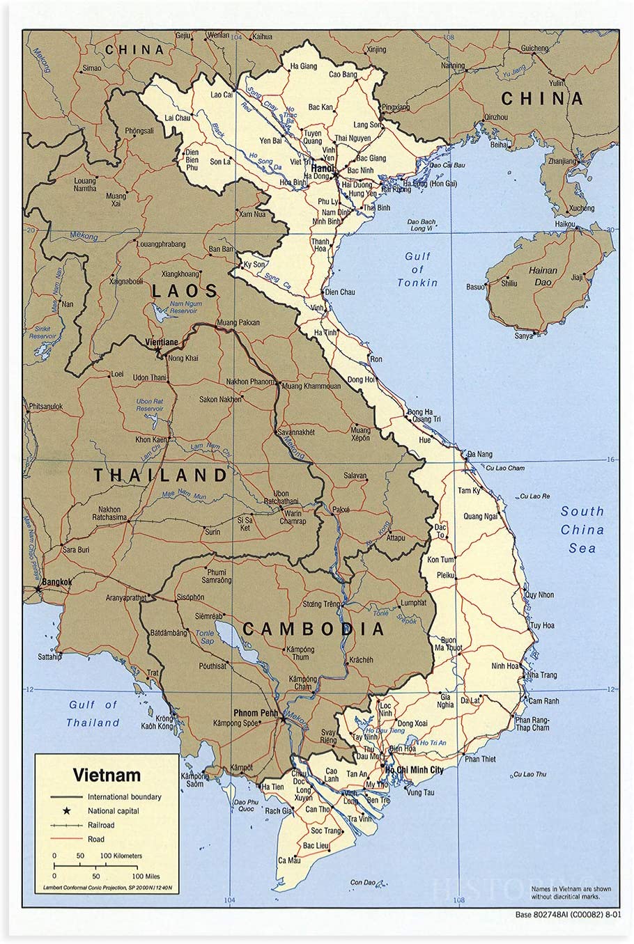 2001 Vietnam Map Poster - Vietnam Cambodia Laos Thailand Wall Art