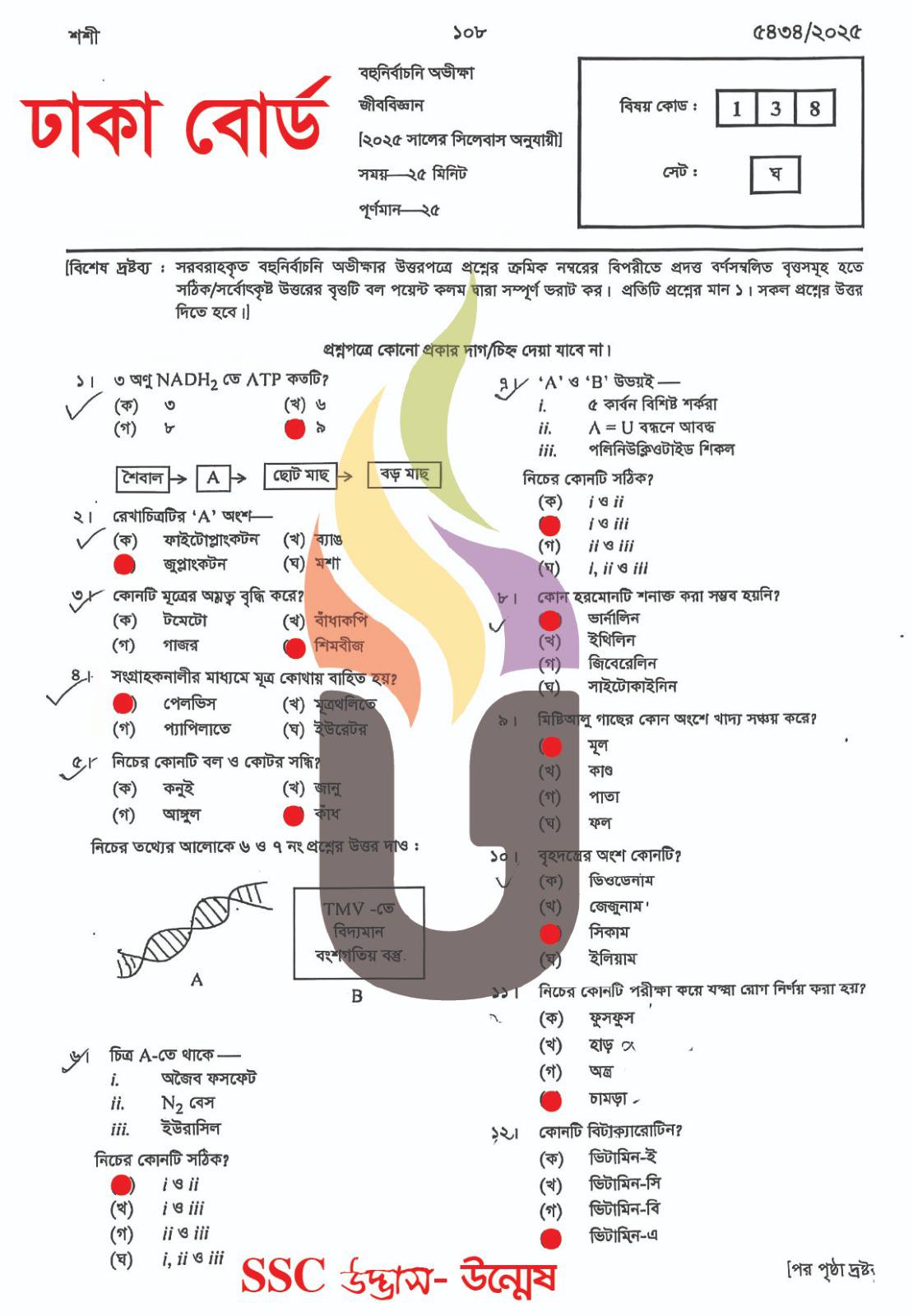 Biology MCQ Questions With Answers 2025 Dhaka Board SSC 2025