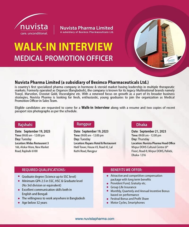 Nuvista Pharma Job Circular 2023 - নুভিস্তা ফার্মায় নিয়োগ বিজ্ঞপ্তি ২০২৩ 1 Nuvista Pharma Limited Job Circular 2023