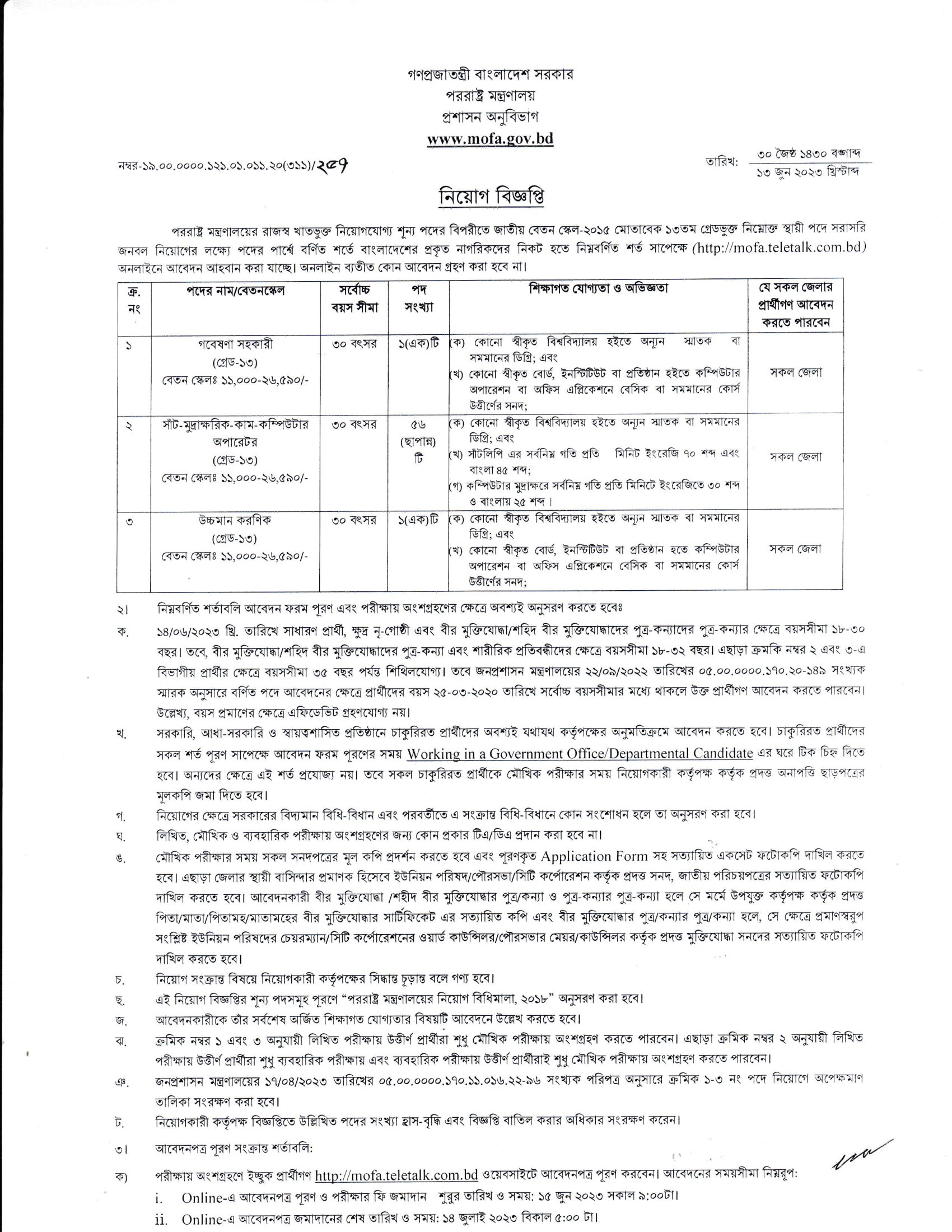  MOFA Job Circular 2023