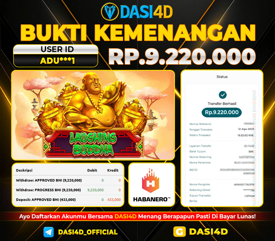 BUKTI KEMENANGAN 12 AGUSTUS 2025 DI LAUCHING BUDDHA WD 9.220.000