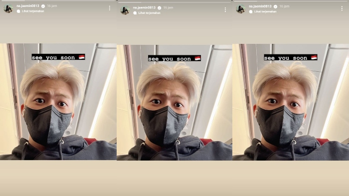Momen Jaemin saat berada dalam pesawat menuju ke Indonesia.