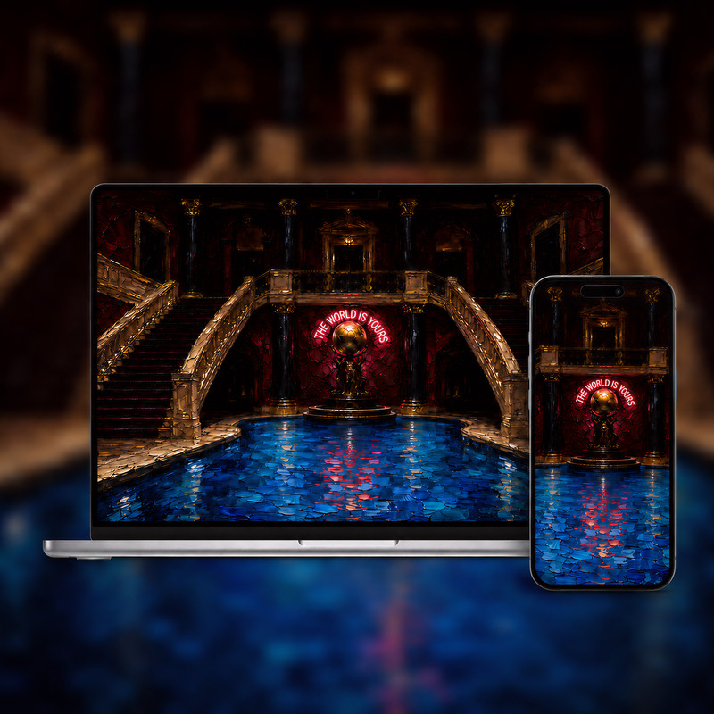 The World Is Yours wallpaper bundle shown on laptop and phone