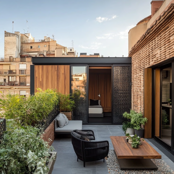 Cerramiento de madera y cristal en terraza