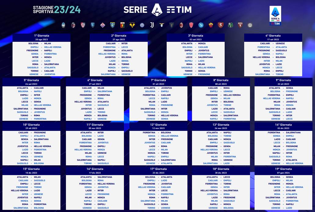 Calendario Serie A 20232024 Calcio, da scaricare in PDF (versione
