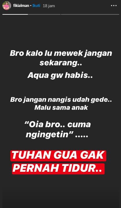 Unggahan sindiran Fiki Alman setelah Vicky Prasetyo resmi ditahan. 
