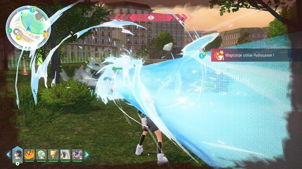 still image showing the giant magikarp blasting my character with the move “HYDROCANON”
