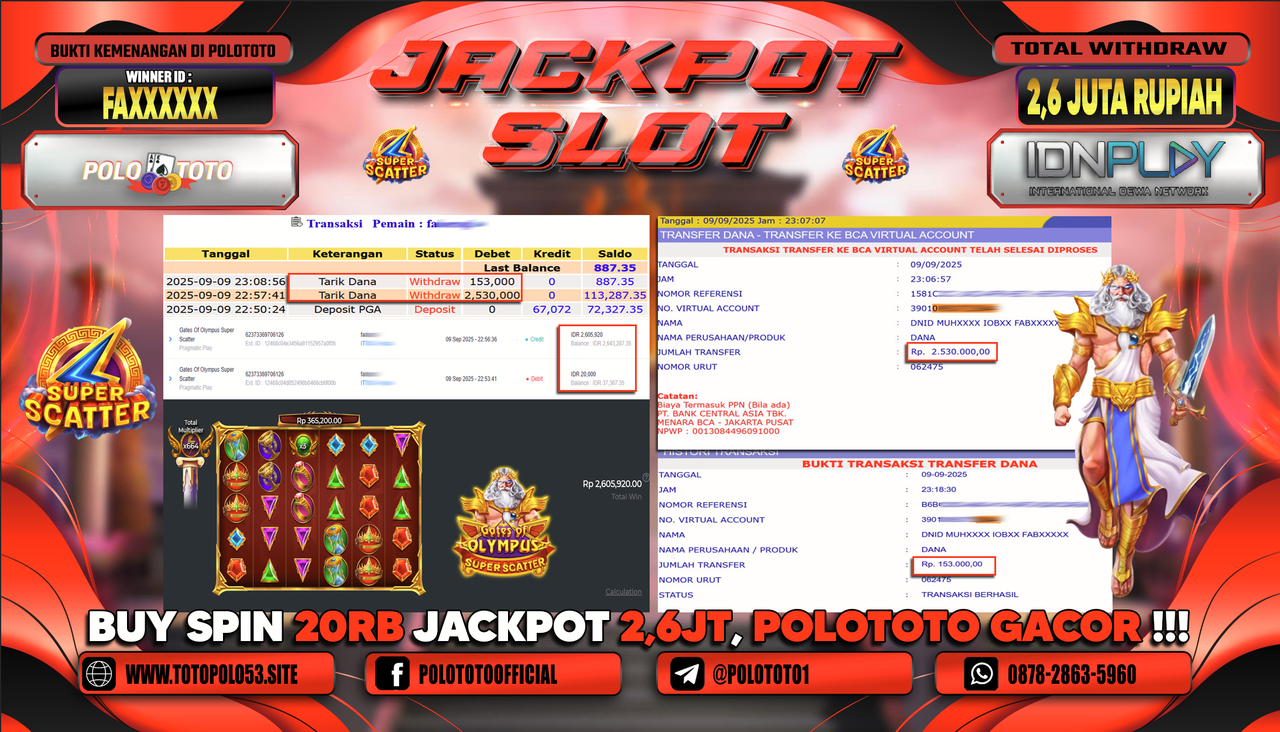 POLOTOTO JACKPOT SLOT GATES OF OLYMPUS SUPER SCATTER Rp.2.683.000,-