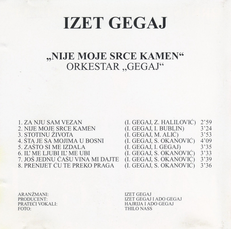 Izet Gegaj - 1995 - Nije moje srce kamen - unutr