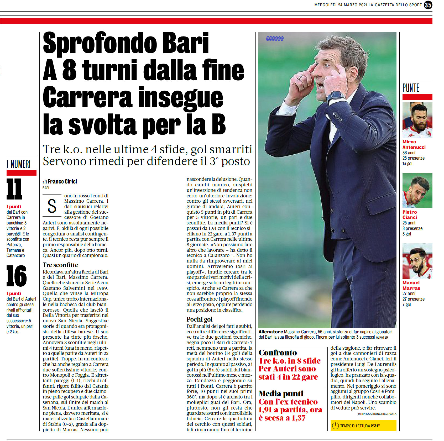 24/03/21 -Edicola GdS - Carrera insegue la svolta Gds