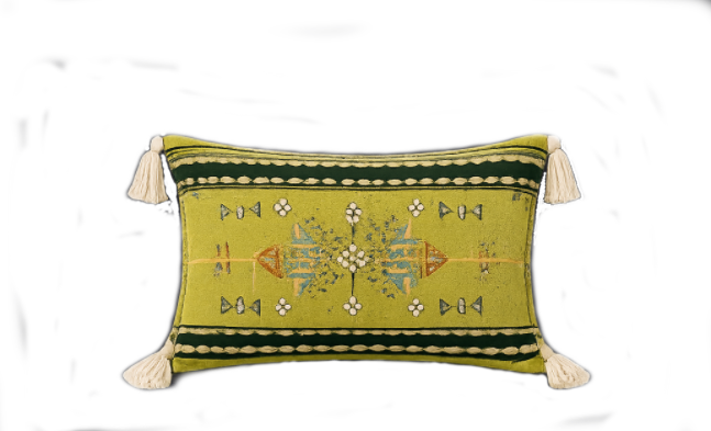 Moroccan Olive Green Tassel Pillow