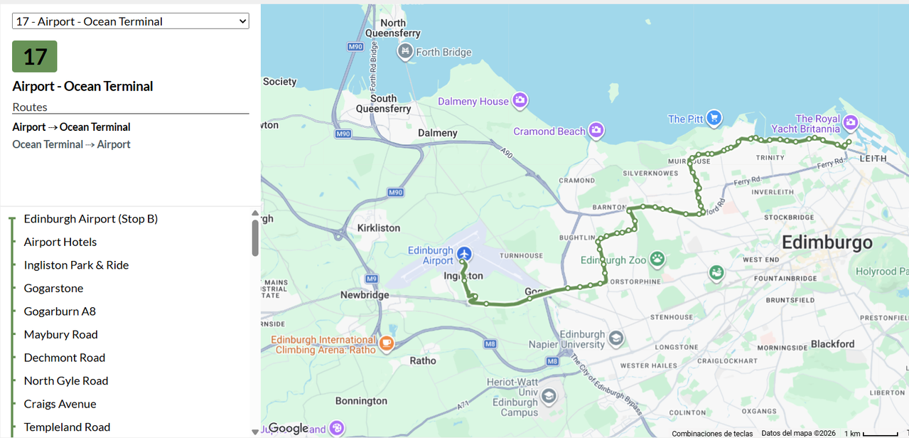 Bus a Ocean Terminal - Alternativa a tranvía - Aeropuerto de Edimburgo (EDI): traslados, trámites, dudas