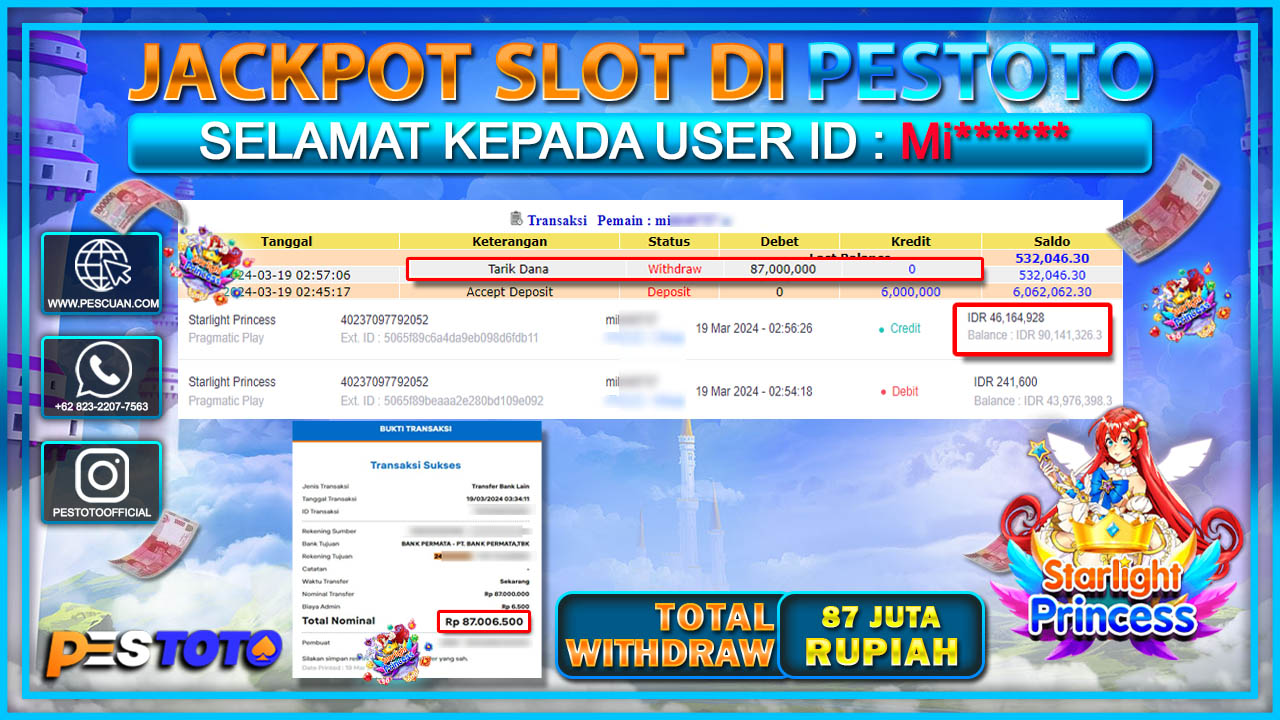 HANYA DI PESTOTO JP PASTI DI BAYAR LUNAS DAN CEPAT!!!!!! JP SLOT { STARLIGHT PRINCES } Rp.87.000.000 !!!!!