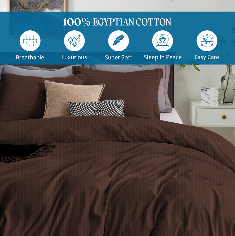 Picture of 500 TC 100% Egyptian Cotton Premium Duvet Cover Zipper Closur Ultra Soft Durable and Fade Resistant Color Chocolate Stripesize Twin/Twin Xl