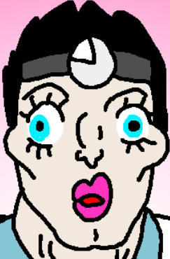 headshot of the character Brian who has bright blue fish-like eyes that look in opposite directions short dark hair and light skin