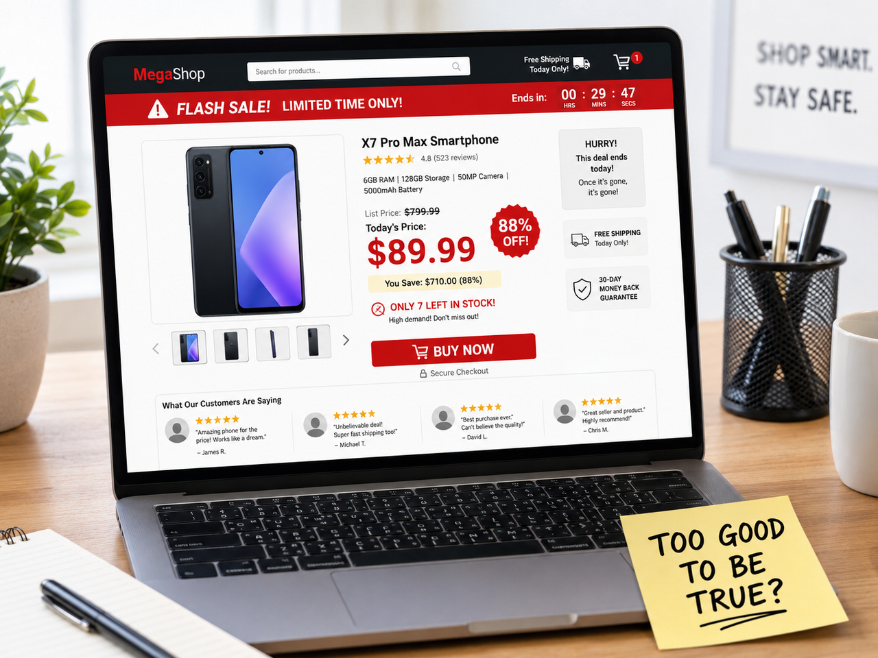 Fake online product listing using a bargain price and stolen product images