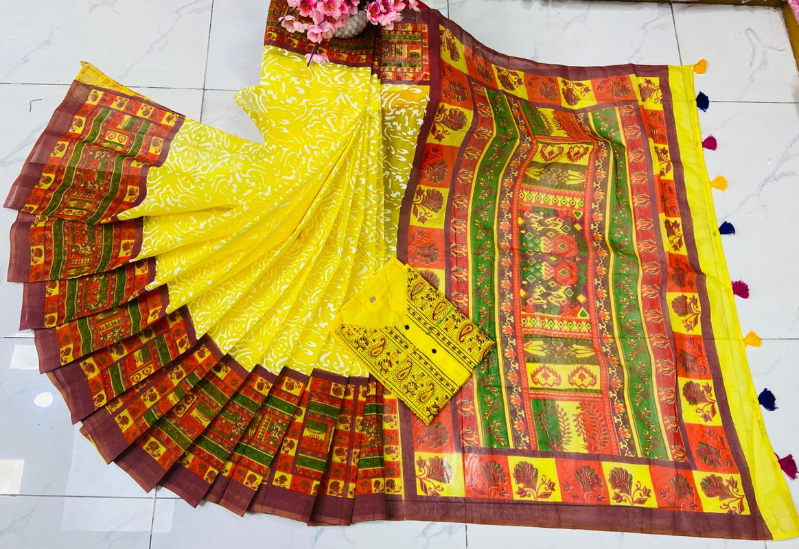 Half Silk Sharee and Cotton Panjabi Couple Set