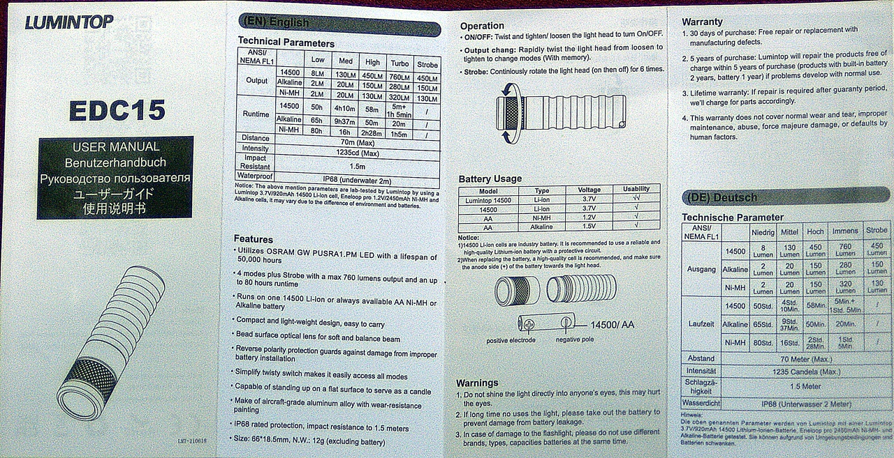 Lumintop EDC15 - 1 x AA / 1 x 14500 Flashlights - BudgetLightForum.com