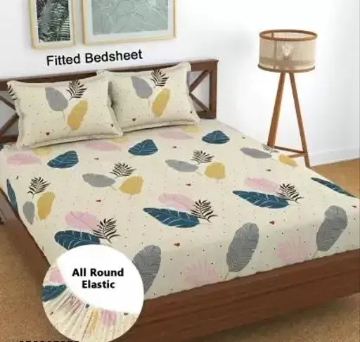 Fitted Cotton king size bedsheet with elastic and 2 pillow cover Color 3 (R602)