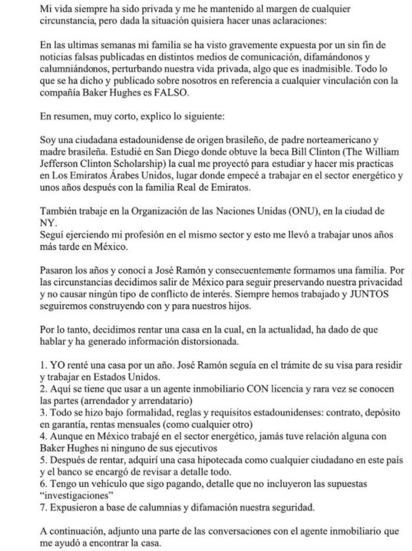 Carolyn Adams, nuera de AMLO,negó tener vínculo con Baker Hughes