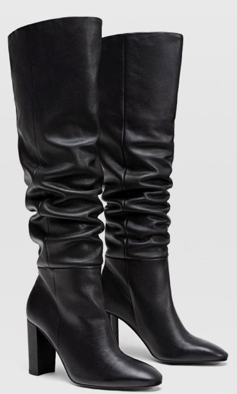 Stradivarius crne nabrane čizme sa štiklom