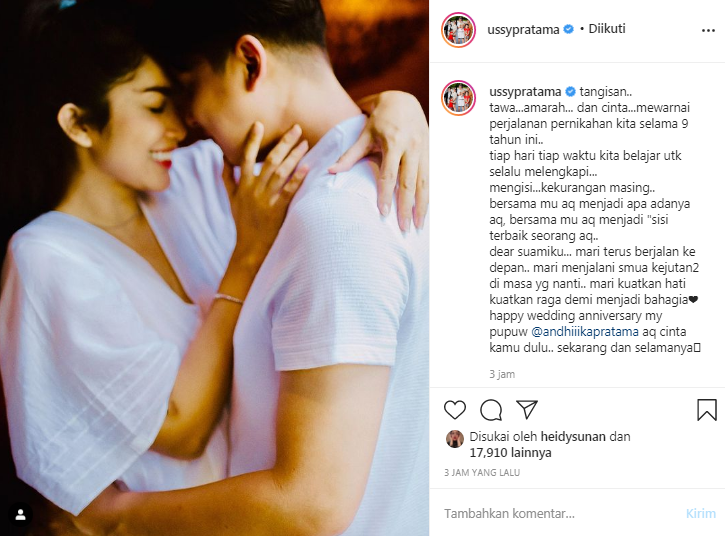 Ussy Sulistiawaty tulis pesan menyentuh di ulang tahun pernikahannya yang ke-9