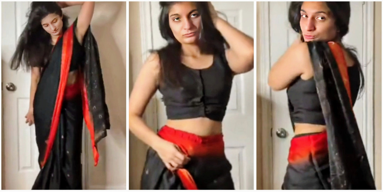 Cute indian girl teasing dancing and flashing her ass closeup