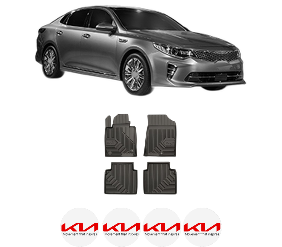 Set covorase presuri KIA OPTIMA (JF) din 2015-2019, auto, din cauciuc thermoplastic, 4 Stickere auto cu KIA