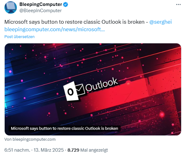 Outlook-Umschaltfläche kaputt