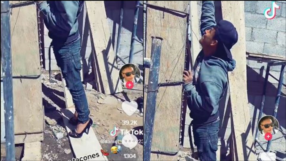 FOTO: Al no tener una escalera para trabajar, albañil hace lo impensable y se vuelve viral