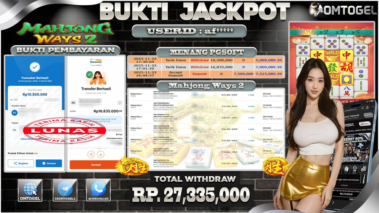 OMTOGEL JACKPOT PGSOFT MAHJONG WAYS 2  ,27JUTA DI BAYAR LUNAS ,-