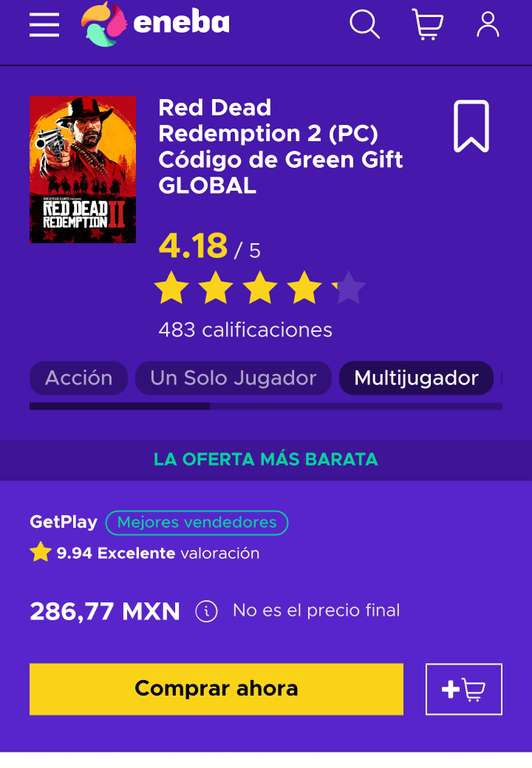 ENEBA: Epic Games Red Dead Redemption 2 
