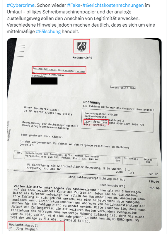 Falsche Gerichtskostenrechnung