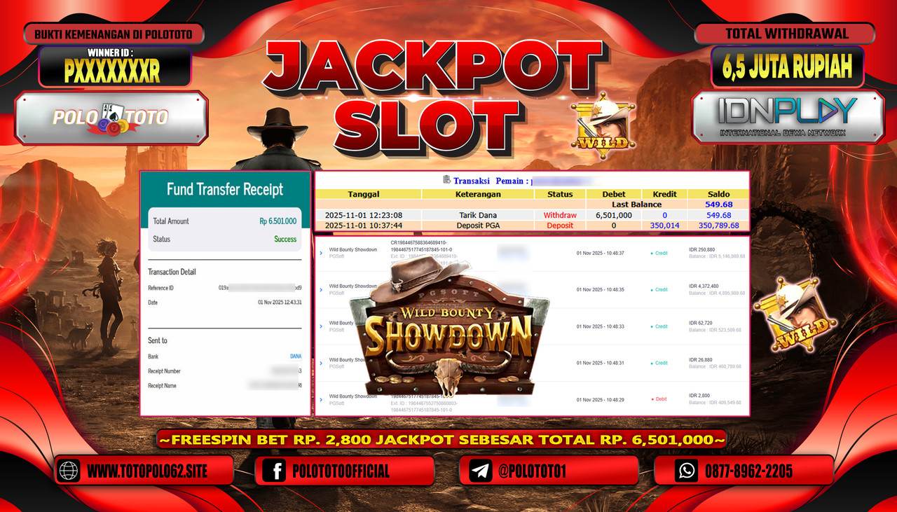 POLOTOTO JACKPOT SLOT WILD BOUNTY SHOWDOWN Rp.6.500.000,- LUNAS