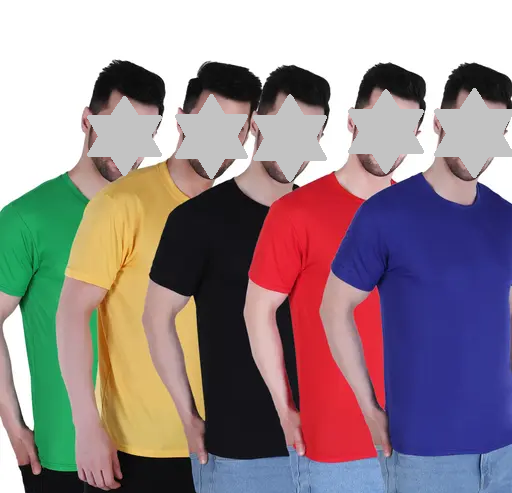 5 SET COMBO PLAIN T SHIRT GREEN,YELLOW,BLACK,RED,NEVY BLUE POLYSTER T SHIRT Color 3 (R304)