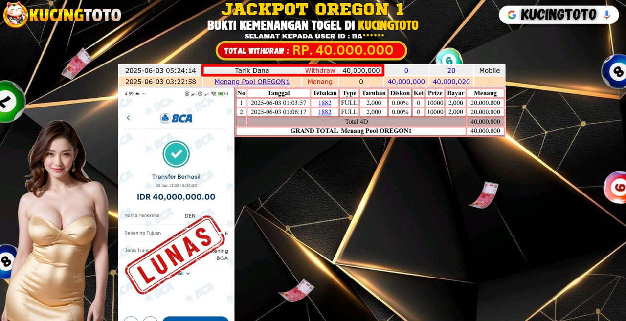 KUCINGTOTO JACKPOT TOGEL POOLS OREGON 1 RP.40.000.000.,- LUNAS