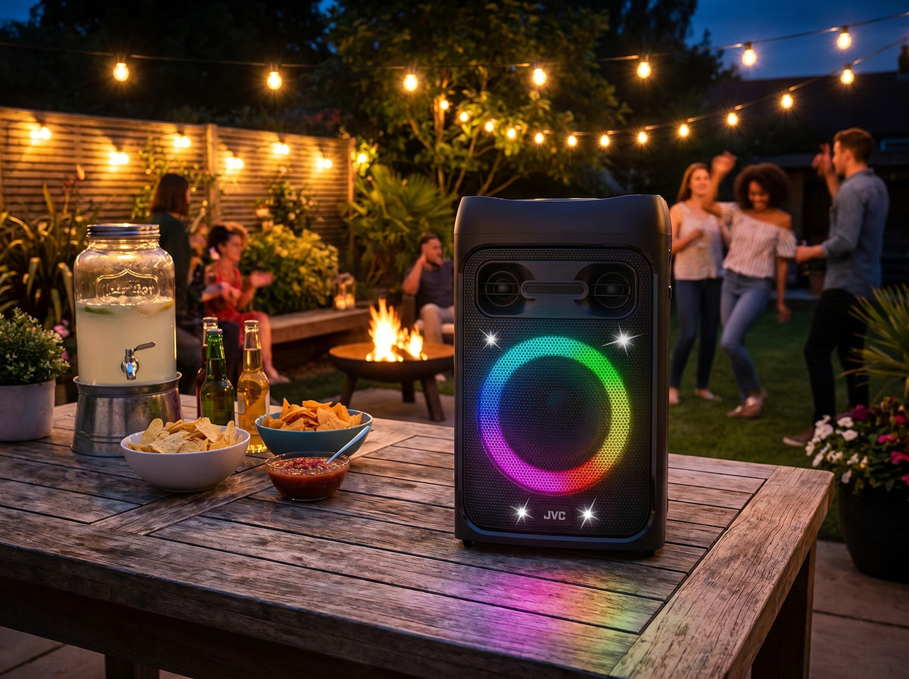 Torre de sonido portátil para fiestas JVC XS-KY734PB con iluminación activa