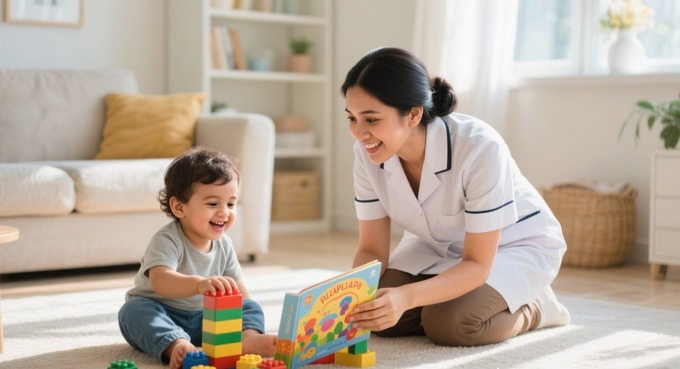 مربية اطفال تلعب مع طفل